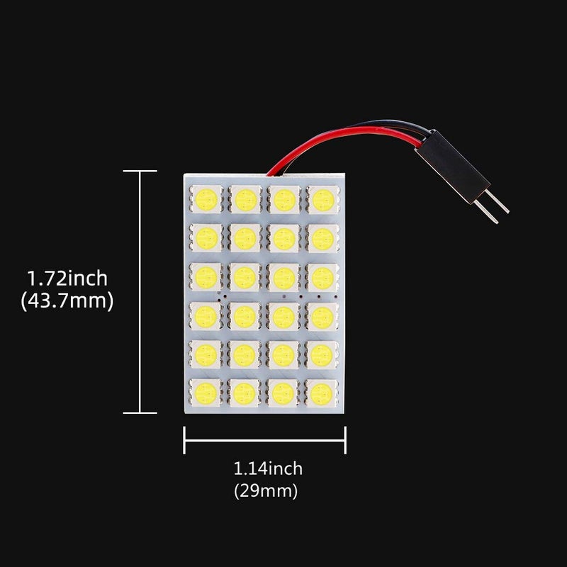 GrandviewTM White 10-Pack 5050 24SMD LED Panel Dome Light Auto Car Reading Interior Lamp license plate light(DC-12V) + T10 BA9S Festoon Adapter - Image 3